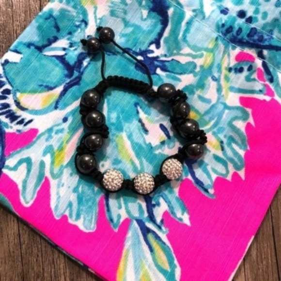 NEW Black Hematite Agate & Glass Crystal Bracelet - Picture 2 of 6